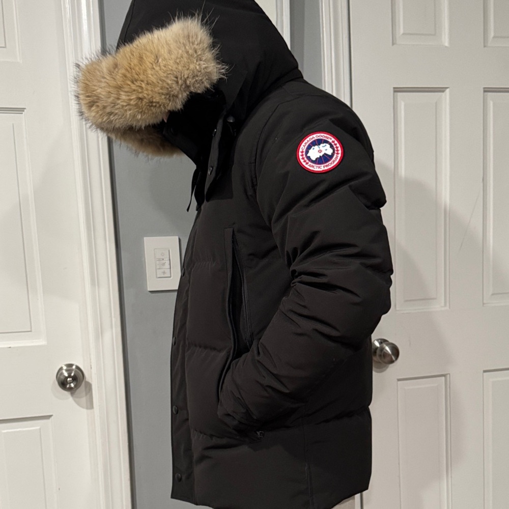 Canada Goose Black Hooded Puffer Jacket with Fur Trim